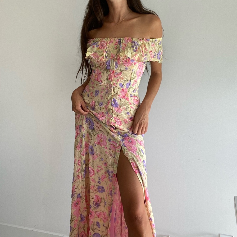 TopShop MIDI Dress yellow pink lavender flowers